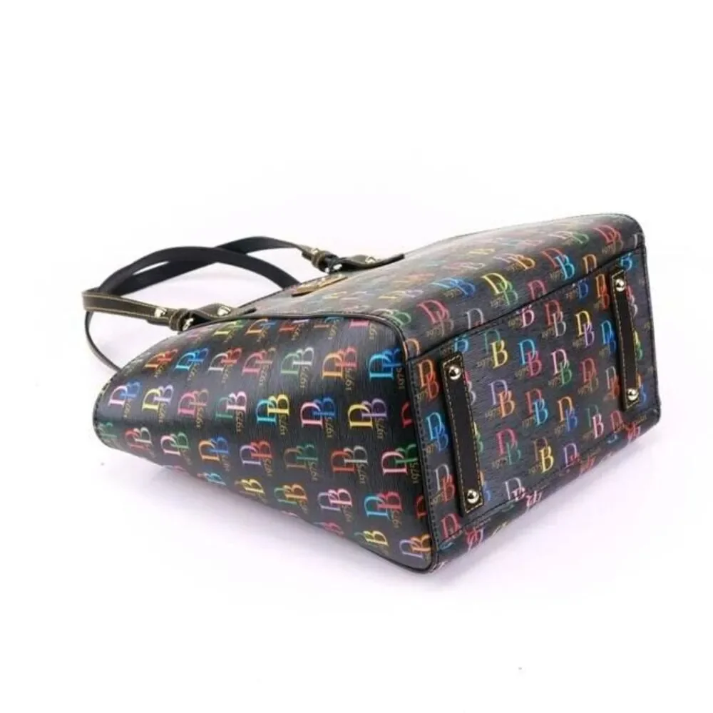 Dooney And Bourke Db75 It Zip Top Black Multi Coated Canvas Tote - Picture 9 of 11